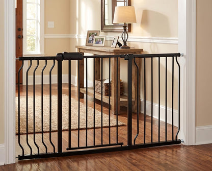 Extra Wide Baby Gate 85.8-90.5" Dog Gate Indoor Pressure Mounted No Drill Safety Gate for Large Entries, Kitchen,Stairs & Doorways, Black Metal Indoor Pet Gate for Kids & Dogs