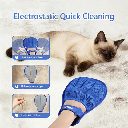 VINGER Pet Hair Removal Glove for Cats & Dogs, Electrostatic Pet Hair Gloves with Adjustable Wristband, Five-Finger Magic Brush Remover Tool for Laundry, Carpet, Couch, Car Seats & Clothing (Black)