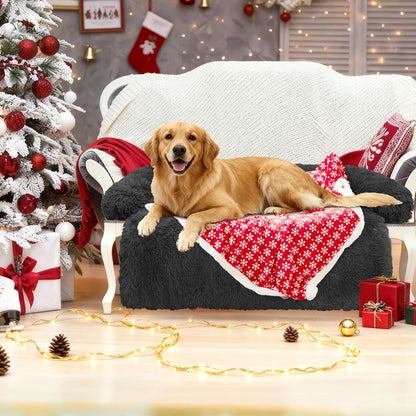 Calming Dog Bed Fluffy Plush Dog Mat for Furniture Protector with Removable Washable Cover for Large Medium Small Dogs and Cats (Large, Light Grey)