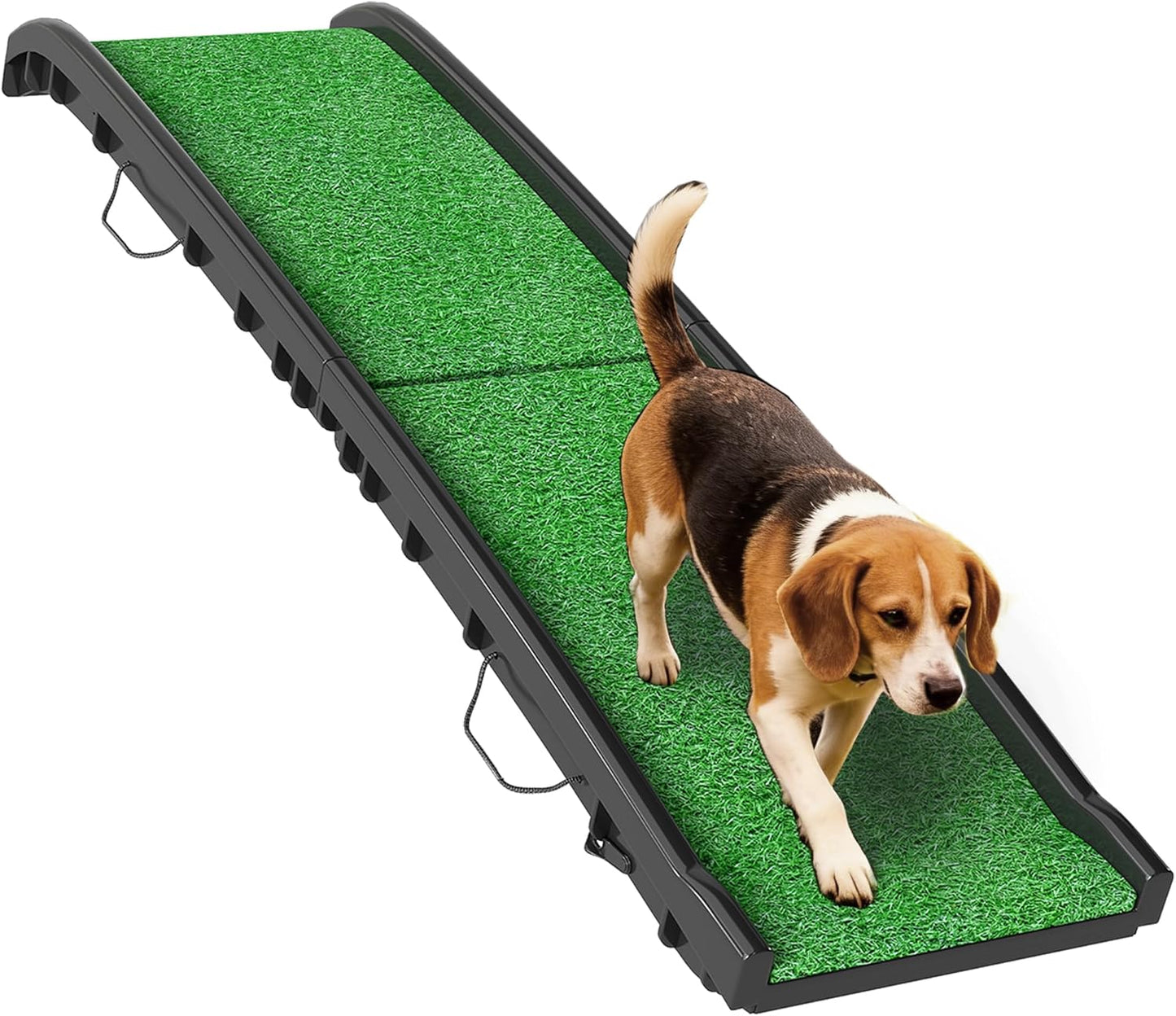 PawHut Folding Dog Ramp for Car, Truck, SUV, 61 Inches Portable Pet Ramp with Grass Surface, Non Slip with Raised Side Rails