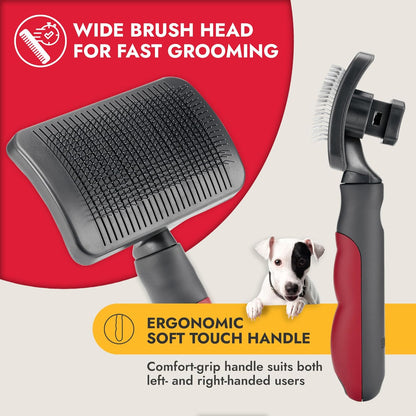 KONG Double-Sided Rake & Deshedding Tool – Detangling & Shedding Control, Rounded Metal Tips, Non-Slip Grip, for Medium to Large Dogs with Medium to Long Coats, Red/Gray