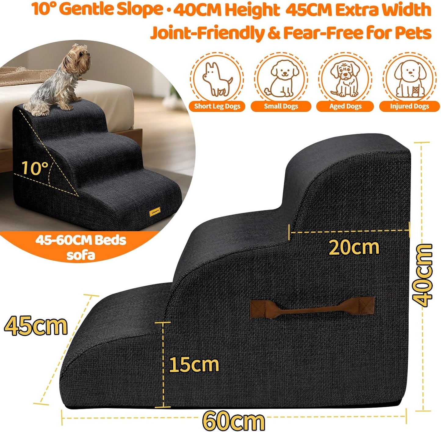 Gimars Upgraded 55CM Long Wide Steps 2 Step Dog Stairs for Small, Medium & Senior Dogs, 30CM High Ramp with 33D High-Density Foam, Linen Cover, Non-Slip Base, Supports 30KG, for Bed & Sofa