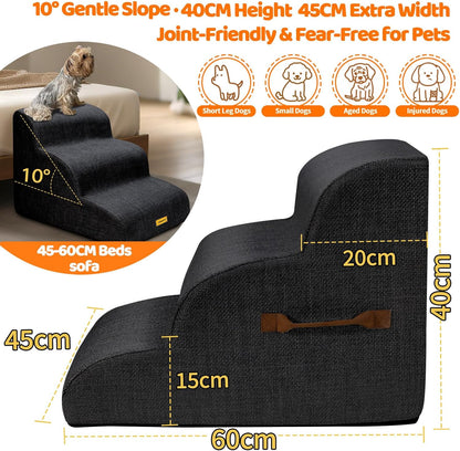 Gimars Upgraded 55CM Long Wide Steps 2 Step Dog Stairs for Small, Medium & Senior Dogs, 30CM High Ramp with 33D High-Density Foam, Linen Cover, Non-Slip Base, Supports 30KG, for Bed & Sofa
