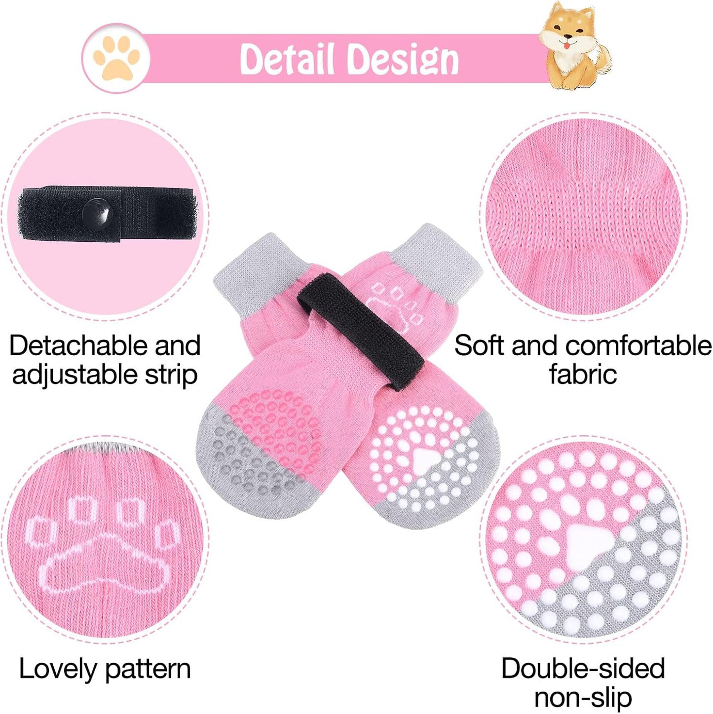 SCENEREAL 6Pcs Anti Slip Dog Socks to Prevent Licking Paws for Hot/Cold Pavement, Dog Grippy Socks for Hardwood Floors, Dog Shoes for Boots & Paw Protectors for Puppy Small Medium Large Senior Dogs
