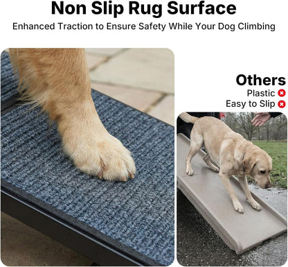 Veehoo Dog Ramp for Car Truck SUV 71" Long 20" Extra Wide, Foldable Dog Ramp with Non Slip Rug Surface for Large Dogs, Portable Folding Outdoor Pet Stairs for Dogs to Get in Car, Support up to 220lbs