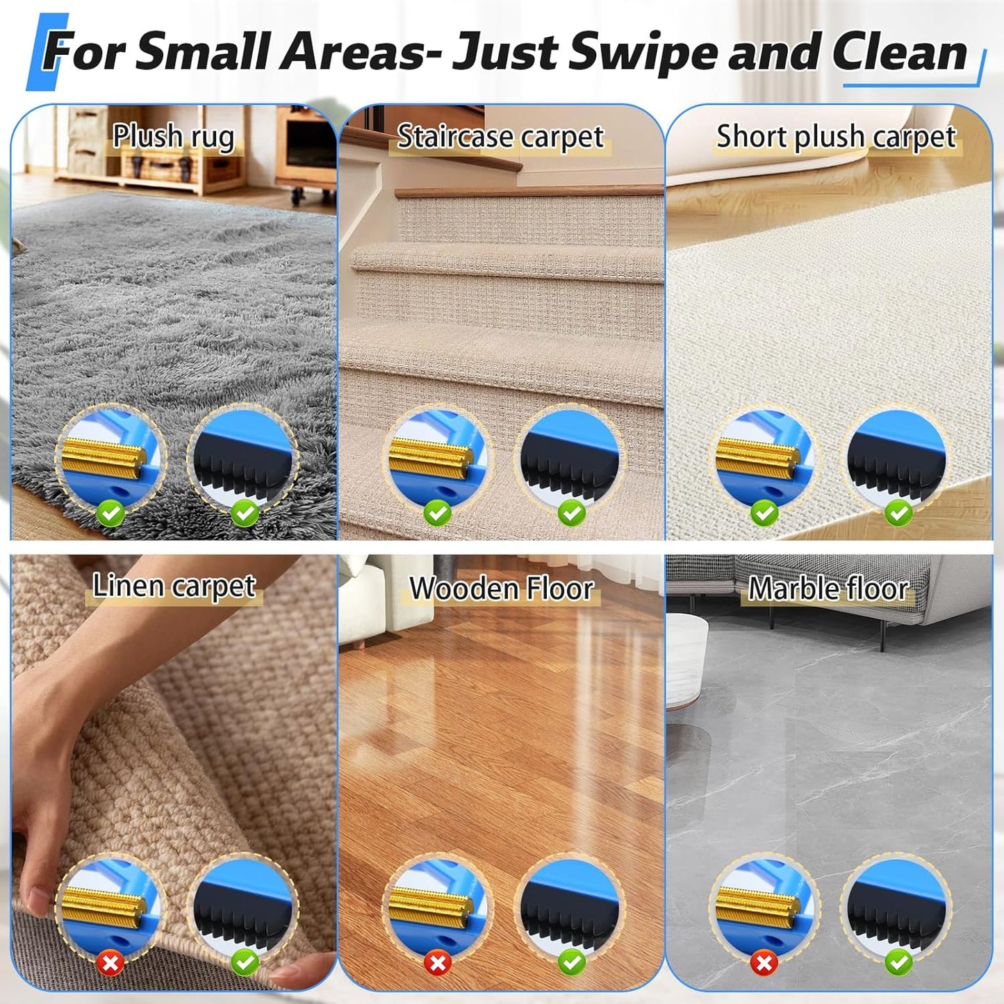 Carpet Rake for Pet Hair Removal Tool,2 in 1 Carpet Scraper Fur Sweep Dog Cat Hair Remover with 60" Long Handle for Carpets, Rugs, Couch,Sofa, Furniture,Blue