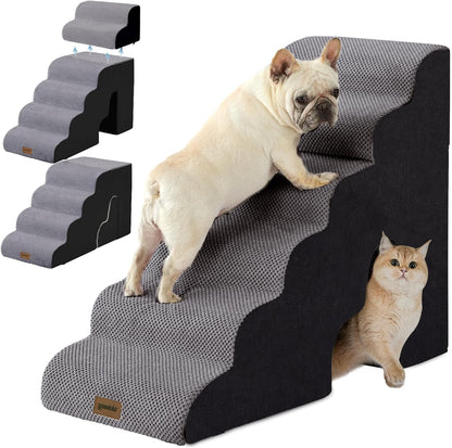 ZOMISIA Dog Ramp for Large Dogs - 24"H 5-Step Pet Stairs for High Beds with Tunnel, 2-in-1 Design with Zippers, Suitable for Indoor Cat Ladders with Non-Slip Bottom, Beige