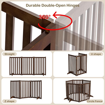 36" Height Extra Tall Freestanding Pet Gate, Solid Wood Folding Safety Fence Wooden Dog Gate with 2 PCs Support Feet Ideal for Stairs, Doorways, Halls, Kitchens, Heavy Duty Gates, 3 Panels, Oak