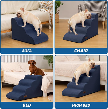 Aodisman 3-Step Dog Ramp and Stairs for Sofa and Chair - Non-Slip Sturdy Pet Steps for Small Dogs and Cats,15.7" H,Grey