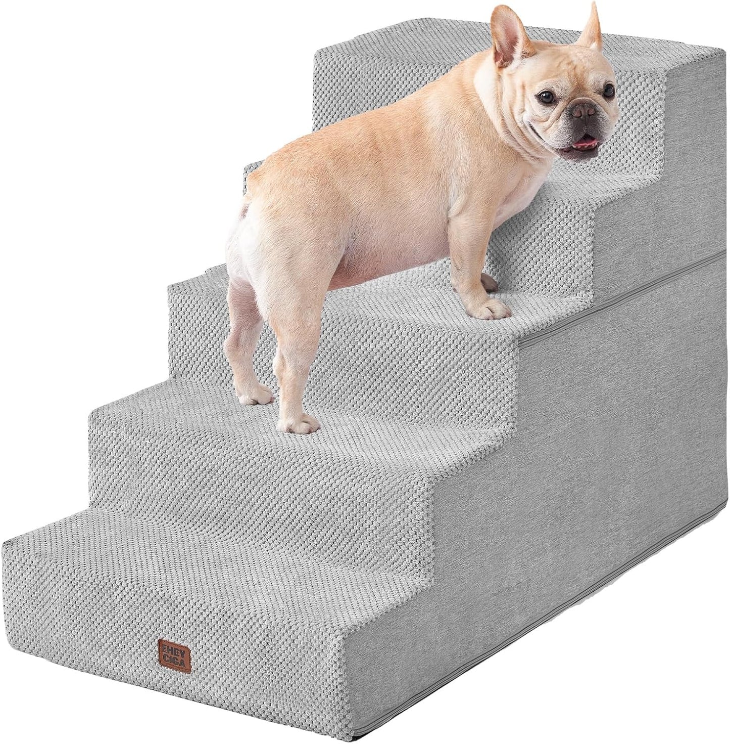 EHEYCIGA Dog Stairs for High Bed 22.5" H, 5-Step Dog Steps for Bed, Pet Steps for Small Dogs and Cats, Non-Slip Balanced Pet Ramp Indoor, Grey