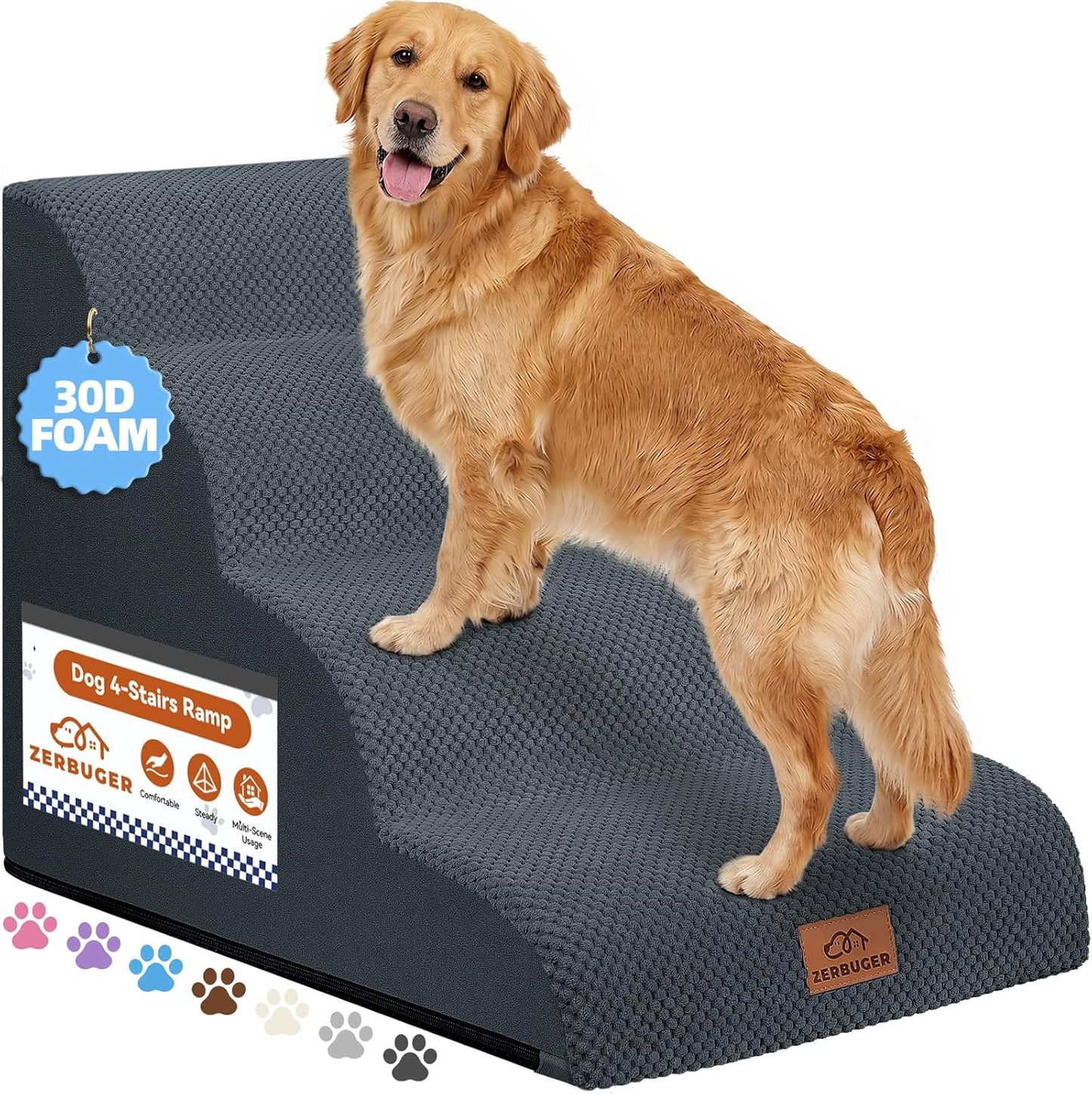 Zerbuger Dog Ramp and Stair for Bed 16" H-20 H,3-Step Cat Stair for Sofa and Chair,4-Step Dog Ramp for High Bed and Window,Durable Nonslip Fabric Cover for Indoor (Coffee-16 H, Pet Friendly, 3)