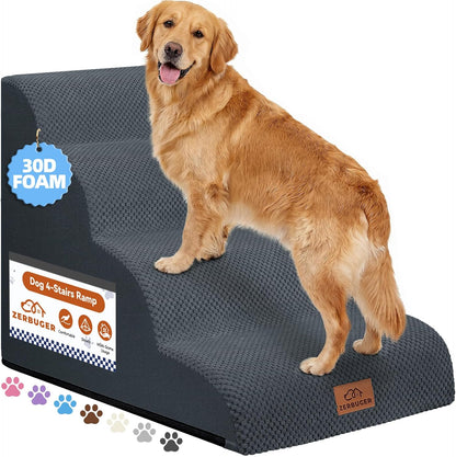 Zerbuger Dog Ramp and Stair for Bed 16" H-20 H,3-Step Cat Stair for Sofa and Chair,4-Step Dog Ramp for High Bed and Window,Durable Nonslip Fabric Cover for Indoor (Purple-20 H, Pet Friendly, 4)