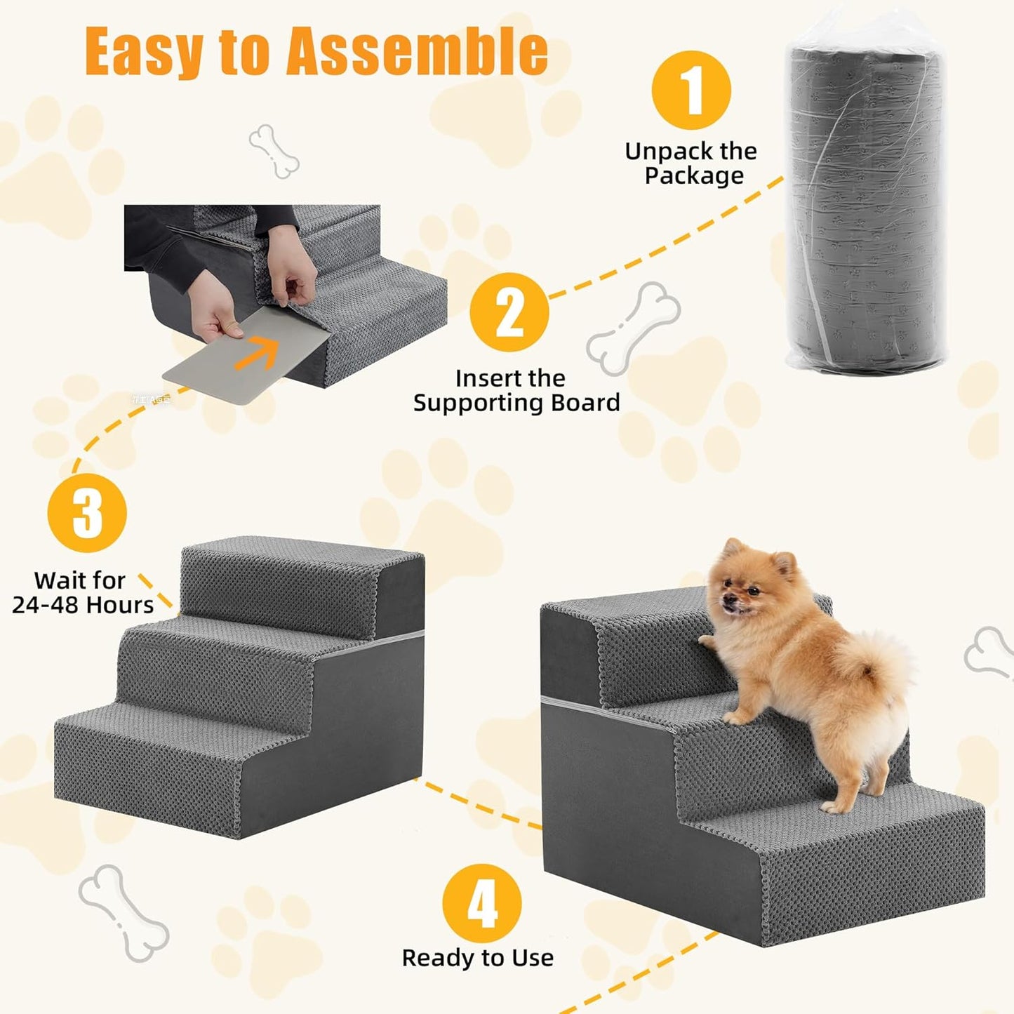 NEWBULIG 3-Step Dog Stairs, 15.7" H Dog Steps for Sofa and Chair, Non-Slip Sturdy Pet Steps for Small Dogs and Cats, Pet Ramp for High Bed Indoor(Grey)