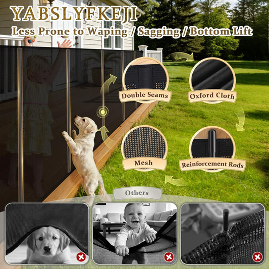 Retractable Baby Gates Extra Wide 200 Inch, 42 Inch Tall Mesh Dog Gate with Reinforcement Rods, Hardware Mounted Safety Gate for Large Openings, Stairs, Garage, Deck, Driveway, Indoor Outdoor, Black