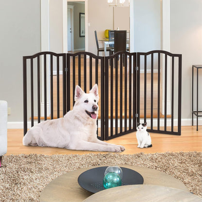 Indoor Pet Gate - 3-Panel Folding Dog Gate for Stairs or Doorways - 54x32-Inch Tall Freestanding Pet Fence for Cats and Dogs by PETMAKER (Brown)