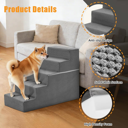 NEWBULIG 3-Step Dog Stairs, 15.7" H Dog Steps for Sofa and Chair, Non-Slip Sturdy Pet Steps for Small Dogs and Cats, Pet Ramp for High Bed Indoor(Grey)