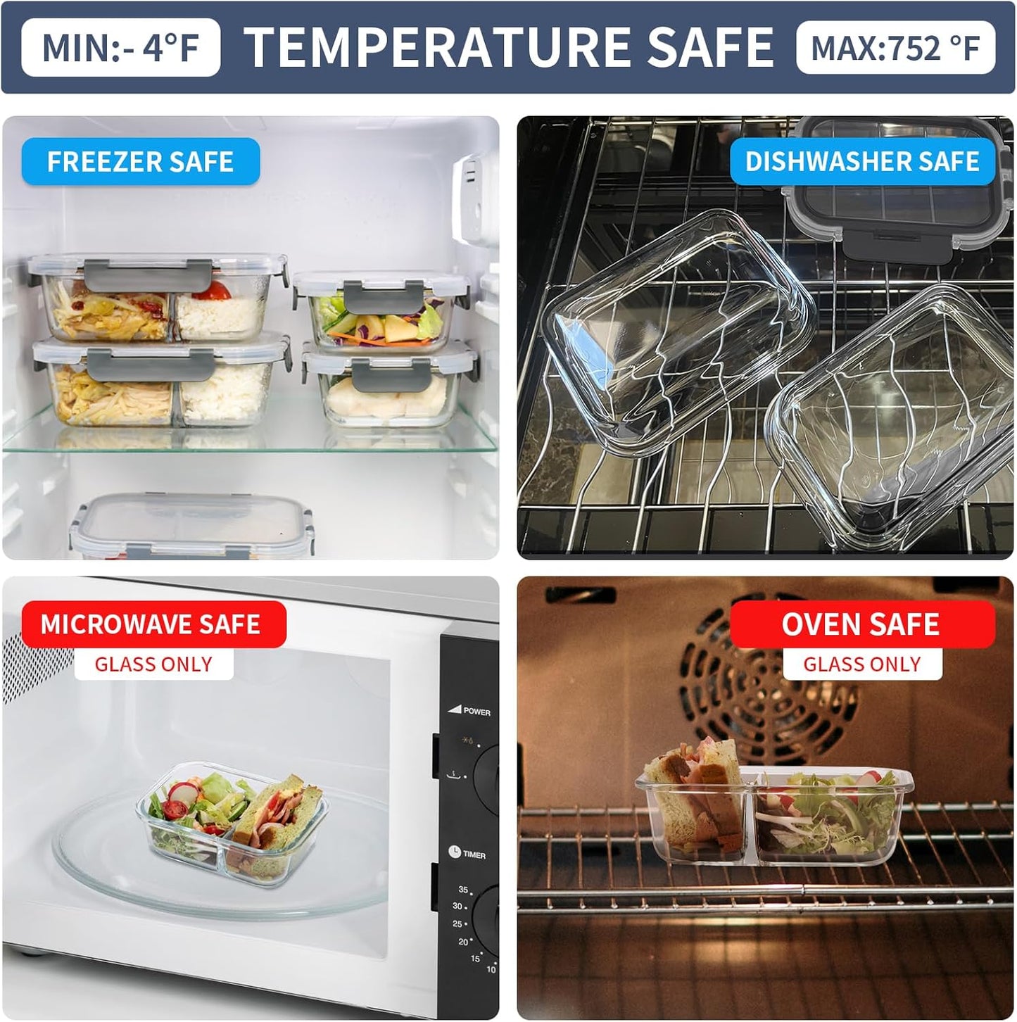GULFLIN 24-Piece Small Glass Food Storage Containers with Lids Airtight, 1.5 Cup Meal Prep Containers Set, Microwave&Dishwasher Safe, Leak-Proof, BPA-Free, Grey