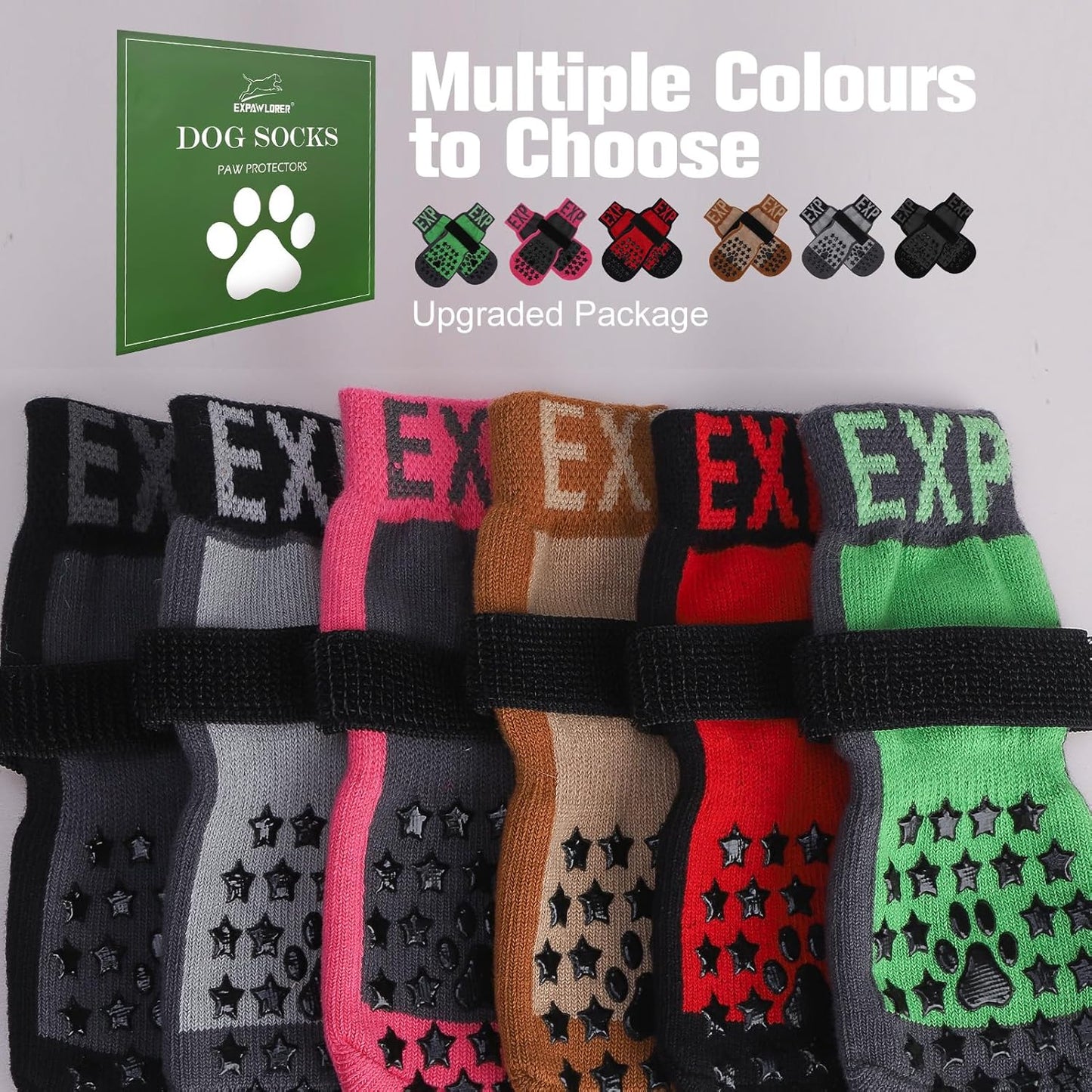 EXPAWLORER Anti Slip Dog Socks to Prevent Licking Paws, Dog Shoes for Hot Pavement, Booties for Hardwood Floors, Dog Boots & Paw Protectors with Grippers for Small Medium Large Senior Dogs Black