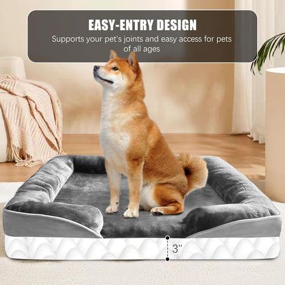 Spotted Play Orthopedic Dog Bed with Sides - Dog Sofa Beds for Medium Dogs, Supportive Foam Pet Couch Bed with Washable Removable Cover, Waterproof Lining and Non-Slip Bottom, Grey - M
