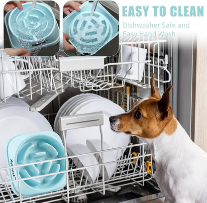 2 Pack Slow Feeder Dog Bowls for Healthy Eating, Non-Slip and Anti-Choking Design, Reduces Bloating & Overeating for Medium Dogs and Cats, Easy to Clean