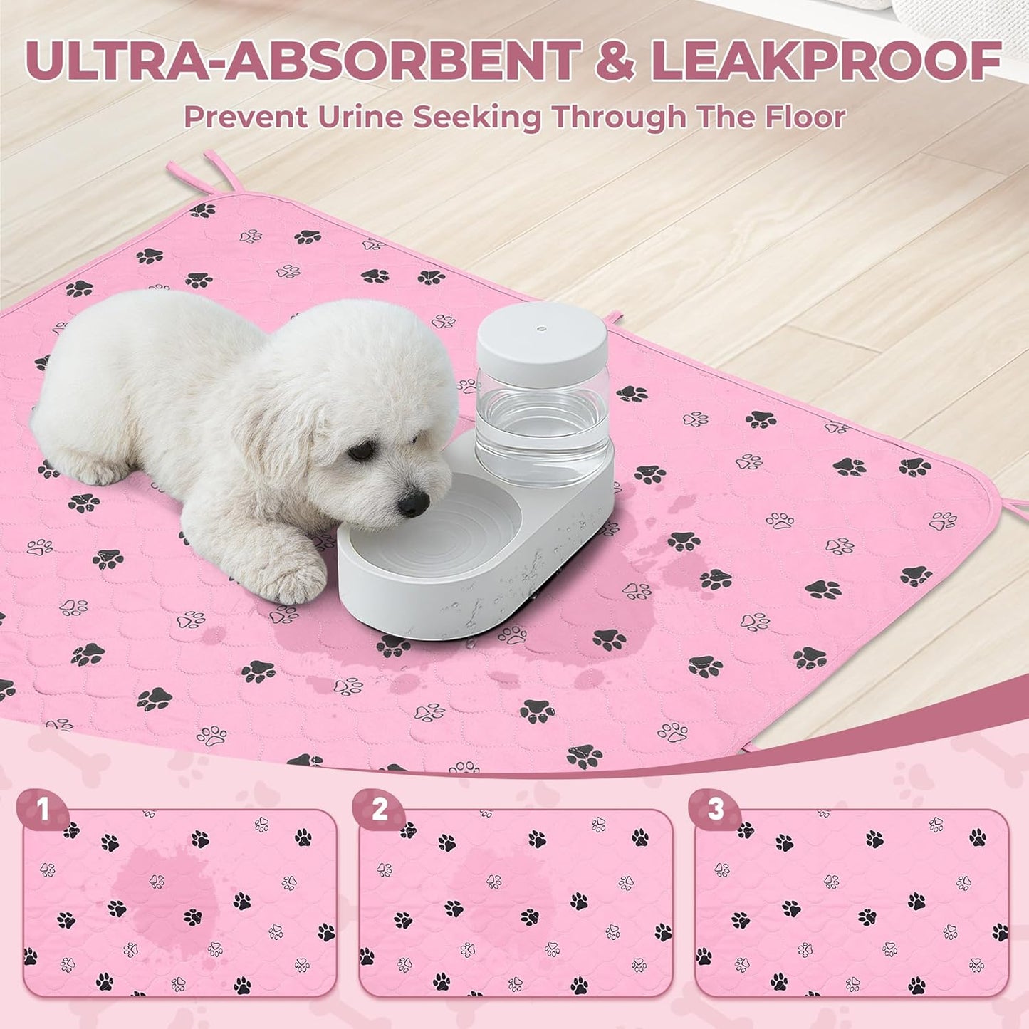 Fostanfly Washable Pee Pads for Dogs, 2 Pack Large 36"x41" Ultra-Absorbent and Leak-Proof Non-Slip Reusable Potty Training Pads for Dogs, Cats, Puppy, Potty Training of Add 8 Lanyards