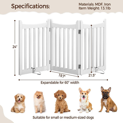 Yaheetech Freestanding Pet Gate 3-Panel Wooden Dog Fence with 2 Support Feet Folding Dog Gate for Indoor, Stairs, Doorways, Halls, Kitchen Wooden Pet Barrier White 36" H