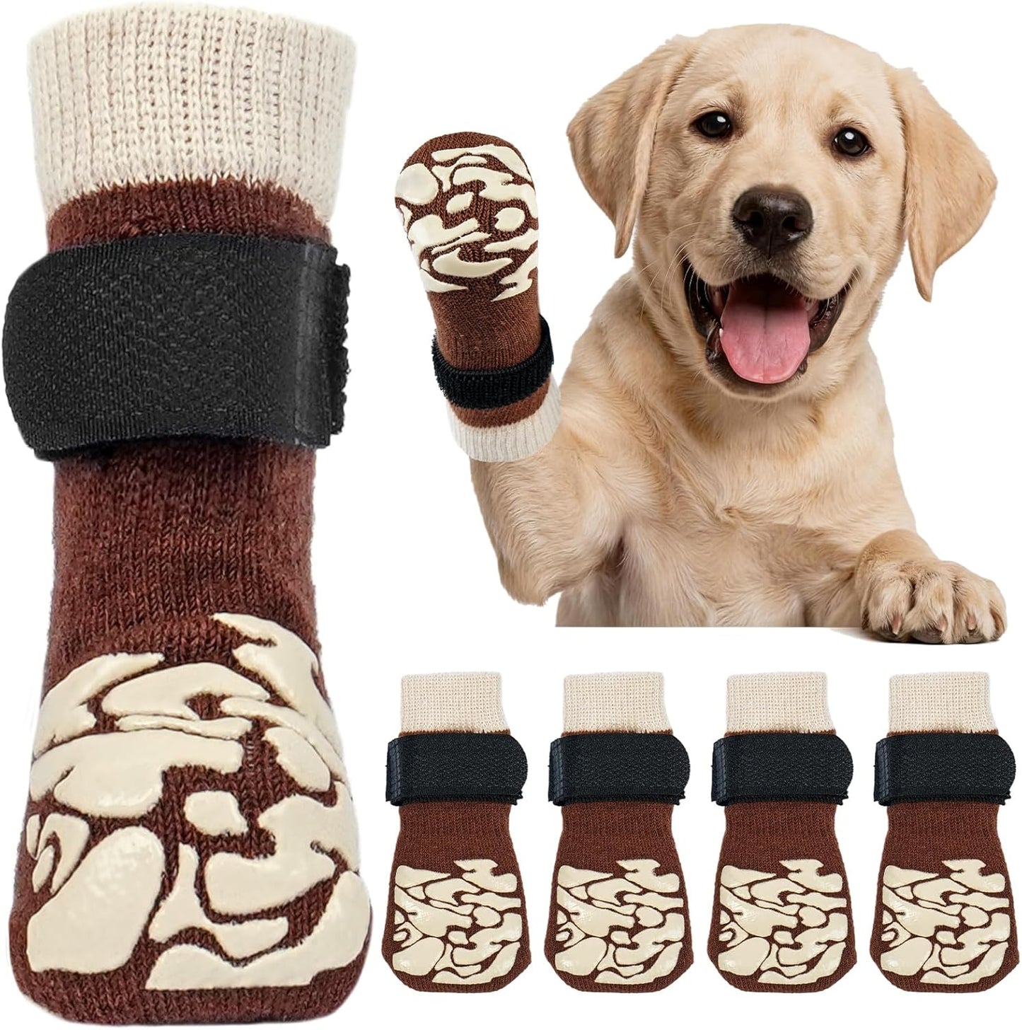 Kuoser Non-Slip Dog Socks, 2 Pairs Socks to Prevent Licking Paws, Paw Protectors for Hot Pavement, Hardwood Floors, Traction Control for Small, Medium, Large Dogs