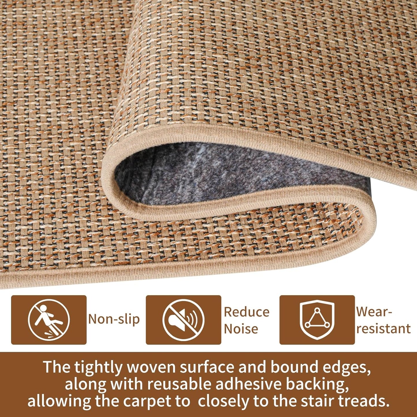 Carpet Stairs Runner for Wood Stairs, 8"x 30",Reusable Washable Self-Stick Stair Treads, for Indoor Steps, Non Slip for Kids Elders and Pets Stair Mats Residue Free, Grey 15-Pack