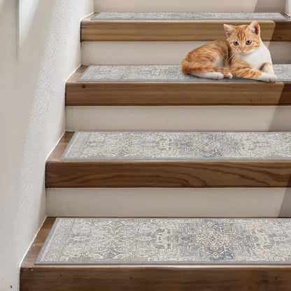 sarben Non Slip Stair Treads for Wooden Steps 15PCS - 8"x30" Indoor Safety Carpet, Edging Mats with TPE Adhesive Backing, Pet and Elderly Friendly Stair Rugs (Taupe) - Colors A