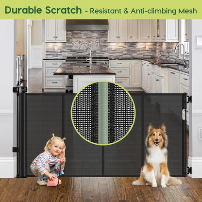 Reinforced 80 Inch Retractable Baby Gate Extra Wide Baby Gate for Wide Openings, Indoor/Outdoor Retractable Dog Gate for Doorway, Mesh Dog Gate Indoor Prevent Babies/Pets from Crawling Under, Black