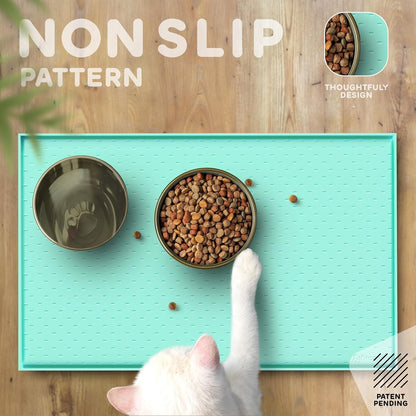 Dog Food Mat - Raised Edges Dogs Mat for Food and Water Prevent Spill, Waterproof Cat Food Mats Protect Floors, Easy Clean Dog Bowl Mats for Food and Water, Silicone Pet Feeding Placemats
