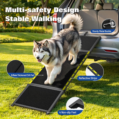 Extra Long Dog Car Ramp, Wide Outdoor Portable Pet Ramp 74" L x 20" W for Large Dogs, Lightweight Non-Slip Mesh Surface Supports Up to 250LBS, Foldable Dog Ramp for SUV, Truck, RV & High Bed, Black