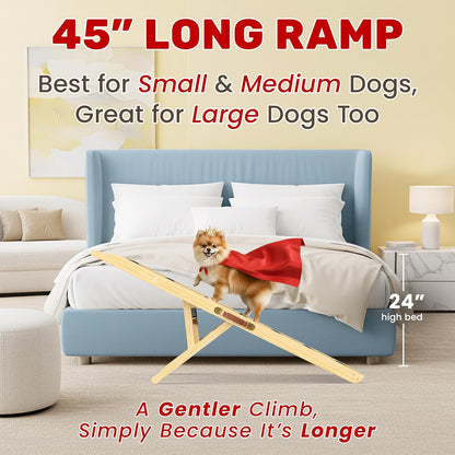 Adjustable Dog Ramp - 50" L x 18.5" W Ramp for Large Dogs to Get on Bed with 6 Incline Levels & Non-Slip Traction Carpet - Also Ideal for Medium & Large Breeds (Natural)