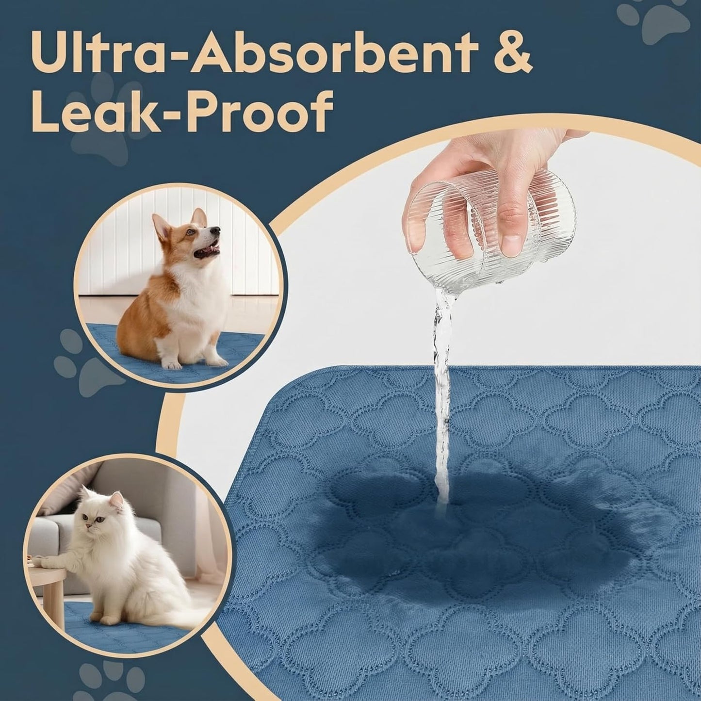 FunFurry Washable Pee Pads for Dogs - 4 Pack Reusable Pee Pads，Waterproof Puppy Pads，Pet Training Pads，Super Absorbent with Dog Paw Shape Non-Slip Backing (Cream, 18" X 24" - 4 Pack)