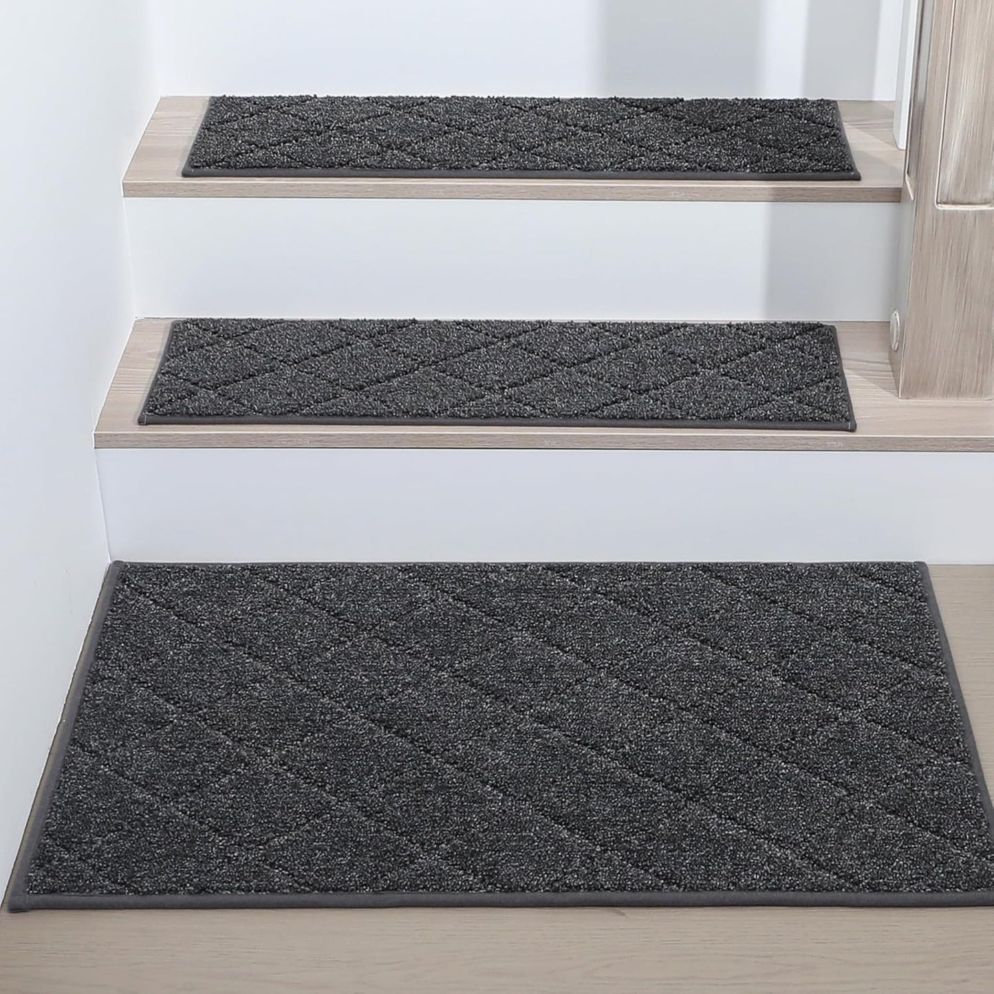 COSY HOMEER Edging Stair Treads Non-Slip Carpet Mat 28inX9in Indoor Stair Runners for Wooden Steps, Edging Stair Rugs for Kids and Dogs, 100% Polyester TPE Backing (7pc, Beige)