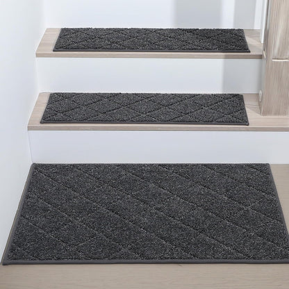 COSY HOMEER Edging Stair Treads Non-Slip Carpet Mat 28inX9in Indoor Stair Runners for Wooden Steps, Edging Stair Rugs for Kids and Dogs, 100% Polyester TPE Backing (7pc, Beige)