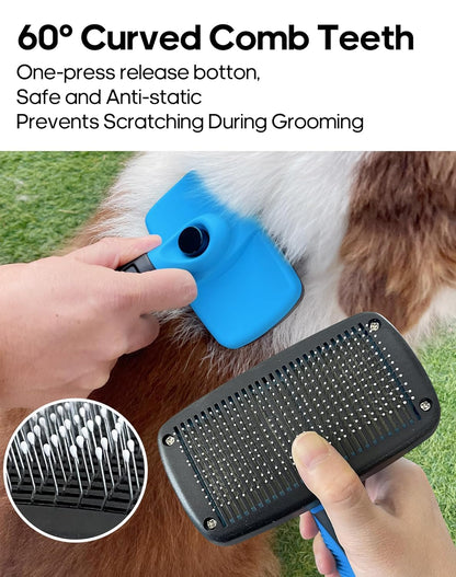 Self Cleaning Shedding Brush - Skin Friendly Grooming Tool for Dogs, Cats, and Puppies, Deshedding and Hair Removal for Long and Short Haired Pets (Green)