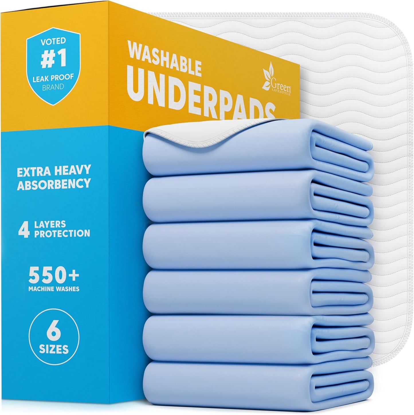 GREEN LIFESTYLE Washable Underpads - Large Pads for use as Incontinence Bed Pads, Reusable Pet Pads, Great for Dogs, Cats, Bunny, Seniors Bed Pad (Pack of 4-34x36)