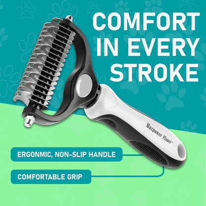 Maxpower Planet Hair Brush - Double Sided Shedding, Dematting Undercoat Rake for Dogs and Cats - Extra Wide Dog Grooming Brush, Reduce Shedding by 95%, Turquoise