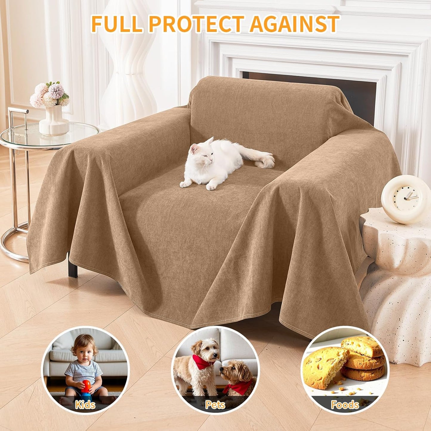 Deep Dream Cat-Scratch Resistant Couch Cover, Waterproof Sofa Cover for 3 Cushion Couch Washable, Pet Friendly Couch Protectors Anti Slip Thickened Love Seat Slipcovers for Pets, 71" x 118", Dark Grey