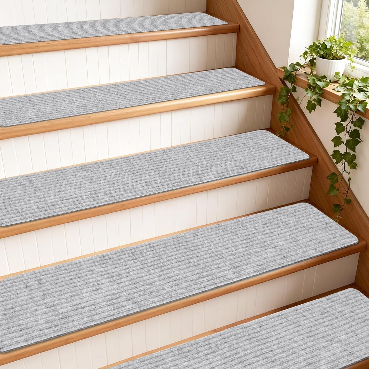 Extra Wide Non Slip Stair Treads for Wooden Steps – 15 Pack 9" x36'' Extra Wide Carpet Runners with Reusable Adhesive, Step Pads for Dogs, Kids, Seniors, Machine Washable – Geige
