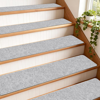 Extra Wide Non Slip Stair Treads for Wooden Steps – 15 Pack 9" x36'' Extra Wide Carpet Runners with Reusable Adhesive, Step Pads for Dogs, Kids, Seniors, Machine Washable – Geige