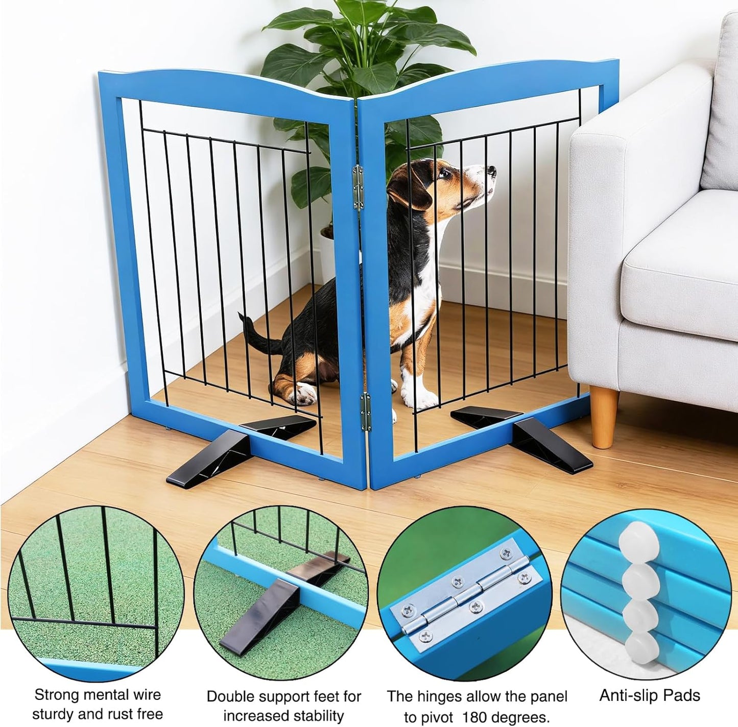 ZJSF Freestanding Dog Fence Indoor, Foldable Dog Gate for Doorways, Stairs or Hallways, Sturdy Wood Extra Wide Pet Gate with Support Feet for The House, White, 24 "Height-3 Panels