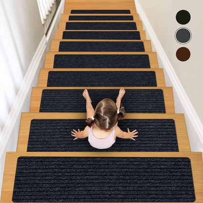 Stair Treads for Wooden Steps Carpet, Non-Slip Stair Runner Indoor Outdoor Stair Tread Mats Covers Pads, 19" x 31"Matching Landing Step Runner for Elders, Kids and Dogs (19" x 31", Black)