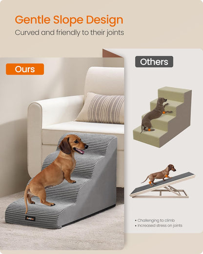 Feandrea 3-Step Dog Stairs, Dog Steps for Bed, Sofa, Waterproof Pet Stairs with Anti-Slip Designs, Gentle Slope, Removable Washable Cover, Handle, Dove Gray UPPS003G01