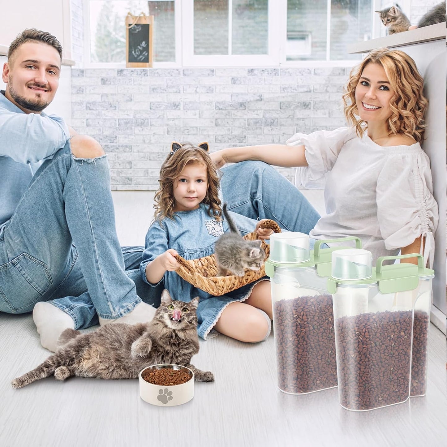 LEAWALK 5-7Lbs Dog Cat Food Storage Container with Upgraded Large Nozzle BPA-free, 4 Snap Seals Plastic Pet Food Storage Containers with Handles are Easy to Clean and Carry