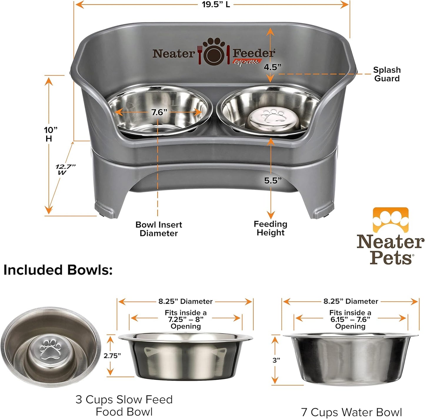 Neater Feeder Express Mess Proof Dog Bowls Elevated for Small Breeds under 15 Lb, Made in USA, No Spill Raised Dog Food Bowl Stand, Stainless Steel Food and Water Bowl Set, Feeding Station, Cappuccino