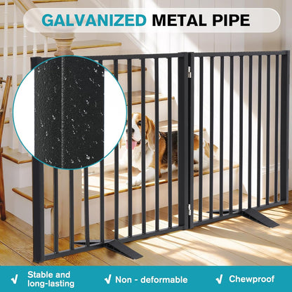 Snagle Paw Extra Wide Dog Gate,Free Standing Dog Fence with Door, Up to 104 Inch Wide Pet Gate with Support Feet for Stairs, Hallways, Doorways, Yard (Black, 4 Panels)