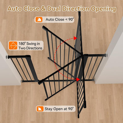 43 inch Tall Safety Dog Gate Adjustable 29.7-45.2 inch Extra-Wide Metal Pet Gate Drill-Free Pressure-Mount Installation kit Self-Closing Cat Gate for Stairwells、Doorways（White）