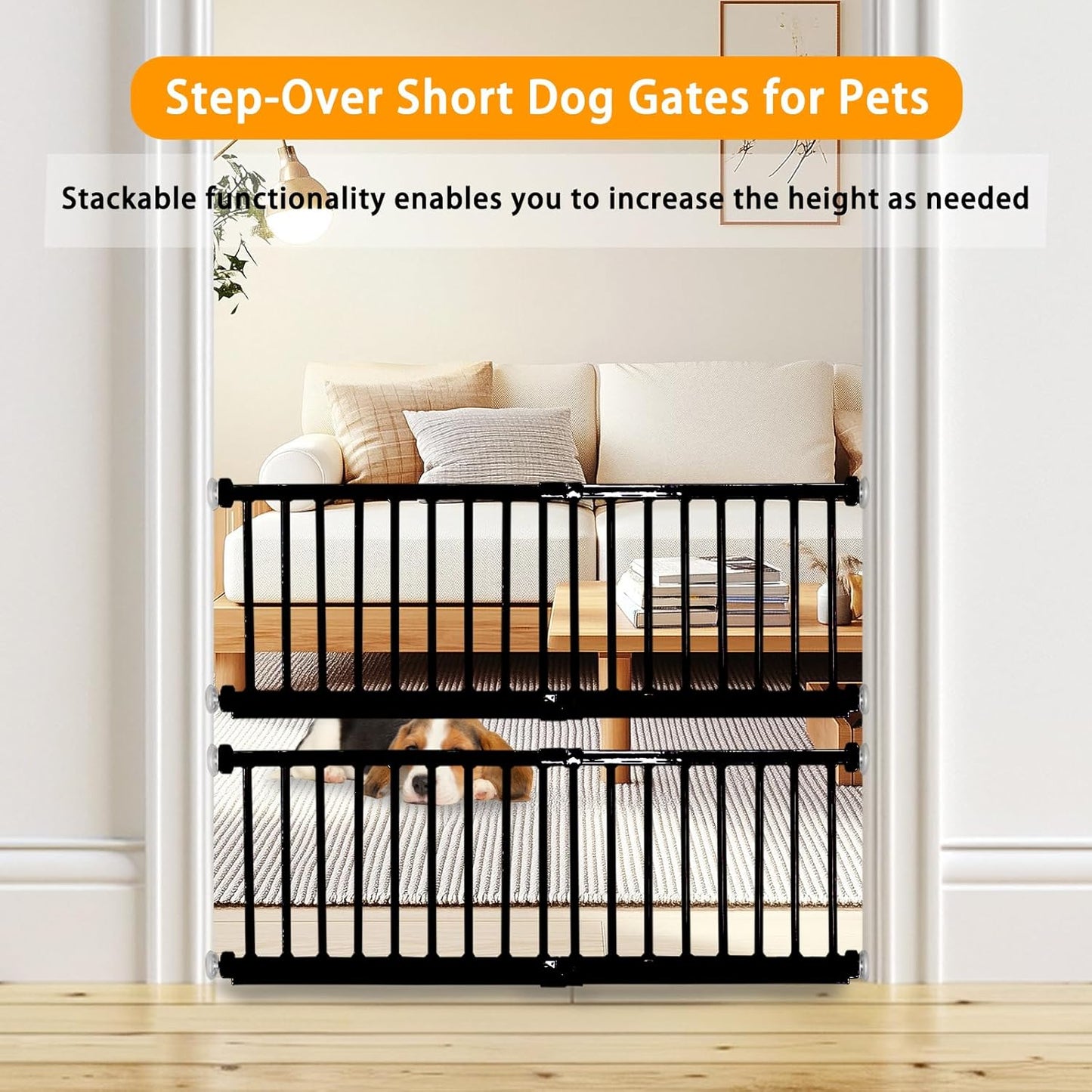 SHYUJAJIE Dog Gate for Small Dogs,Adjustable 18-48" Extra Wide Short Dog Gate for doorways,Low Pet Gate to Step Over for Stairs(White, 10" Height)